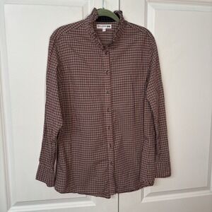 Uniqlo x Ines de la Fressange Plaid Long Sleeve Shirt Womens XL Ruffle Collar